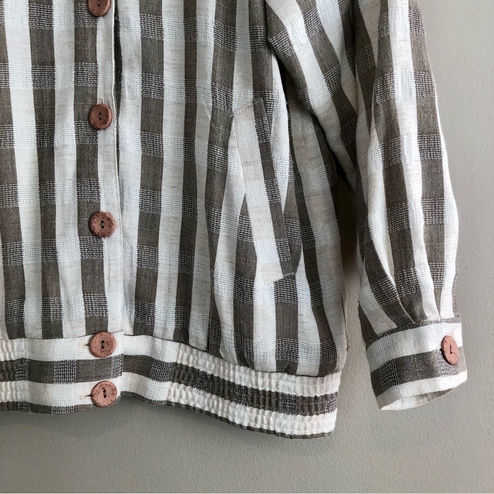 Cleo Petites Vintage Linen Blend Stripe Jacket Tan Cream Button Front Size Small - Picture 7 of 16